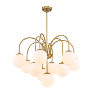 LightFixturesUSA-Funky 10-Light Tiered Round Opal Glass Globe Bubble Chandelier-Chandelier-Brass-