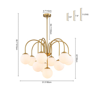 LightFixturesUSA-Funky 10-Light Tiered Round Opal Glass Globe Bubble Chandelier-Chandelier-Brass-