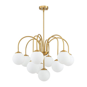 LightFixturesUSA-Funky 10-Light Tiered Round Opal Glass Globe Bubble Chandelier-Chandelier-Brass-
