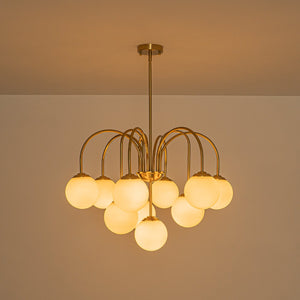 LightFixturesUSA-Funky 10-Light Tiered Round Opal Glass Globe Bubble Chandelier-Chandelier-Brass-