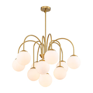 LightFixturesUSA-Funky 10-Light Tiered Round Opal Glass Globe Bubble Chandelier-Chandelier-Brass-