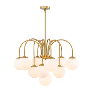LightFixturesUSA-Funky 10-Light Tiered Round Opal Glass Globe Bubble Chandelier-Chandelier-Brass-