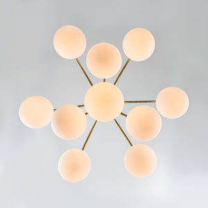 LightFixturesUSA-Funky 10-Light Tiered Round Opal Glass Globe Bubble Chandelier-Chandelier-Brass-