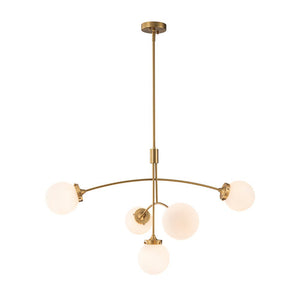 LightFixturesUSA - Funky 5 - Light Seesaw Arched Arm Glass Globe Chandelier - Chandelier - Clear Glass - 