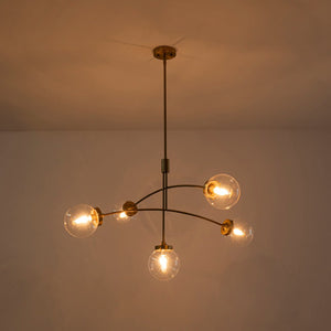 LightFixturesUSA - Funky 5 - Light Seesaw Arched Arm Glass Globe Chandelier - Chandelier - Clear Glass - 
