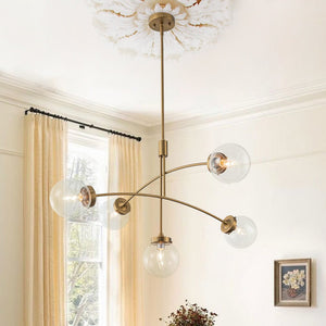 LightFixturesUSA - Funky 5 - Light Seesaw Arched Arm Glass Globe Chandelier - Chandelier - Clear Glass - 