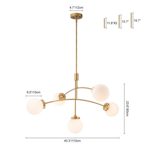 LightFixturesUSA - Funky 5 - Light Seesaw Arched Arm Glass Globe Chandelier - Chandelier - Clear Glass - 