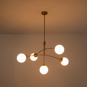 LightFixturesUSA - Funky 5 - Light Seesaw Arched Arm Glass Globe Chandelier - Chandelier - Clear Glass - 