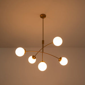 LightFixturesUSA - Funky 5 - Light Seesaw Arched Arm Glass Globe Chandelier - Chandelier - Clear Glass - 