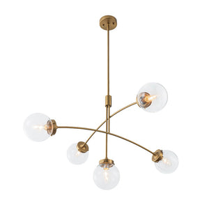 LightFixturesUSA - Funky 5 - Light Seesaw Arched Arm Glass Globe Chandelier - Chandelier - Clear Glass - 