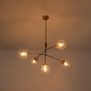 LightFixturesUSA - Funky 5 - Light Seesaw Arched Arm Glass Globe Chandelier - Chandelier - Clear Glass - 