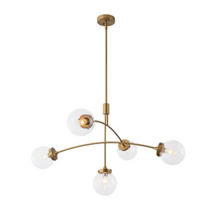 LightFixturesUSA - Funky 5 - Light Seesaw Arched Arm Glass Globe Chandelier - Chandelier - Clear Glass - 
