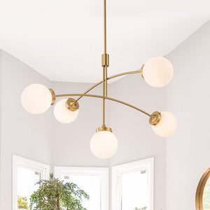 LightFixturesUSA - Funky 5 - Light Seesaw Arched Arm Glass Globe Chandelier - Chandelier - White Glass - 