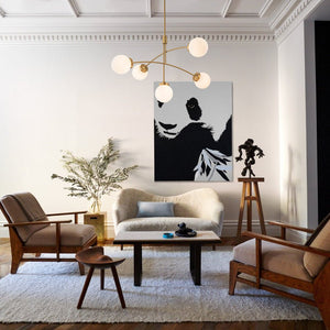 LightFixturesUSA - Funky 5 - Light Seesaw Arched Arm Glass Globe Chandelier - Chandelier - White Glass - 