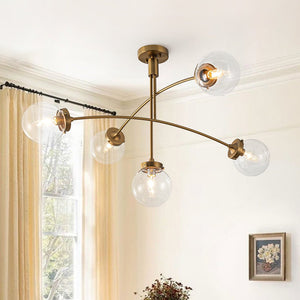 LightFixturesUSA - Funky 5 - Light Seesaw Arched Arm Glass Globe Semi Flush Chandelier - Chandelier - Clear Glass - 