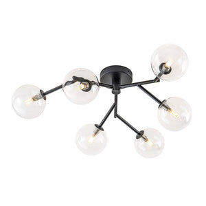 LightFixturesUSA - Funky Branch Style 6 - Light Clear Glass Bubble Semi Flush Mount - Ceiling Light - Black - 