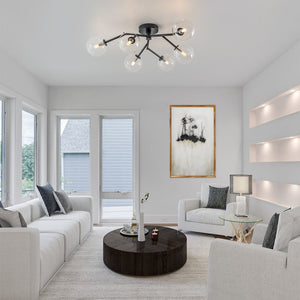 LightFixturesUSA - Funky Branch Style 6 - Light Clear Glass Bubble Semi Flush Mount - Ceiling Light - Black - 