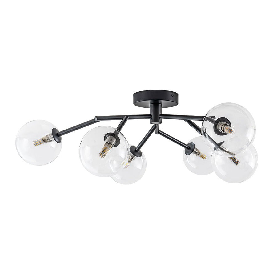 LightFixturesUSA - Funky Branch Style 6 - Light Clear Glass Bubble Semi Flush Mount - Ceiling Light - Black - 