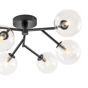 LightFixturesUSA - Funky Branch Style 6 - Light Clear Glass Bubble Semi Flush Mount - Ceiling Light - Black - 