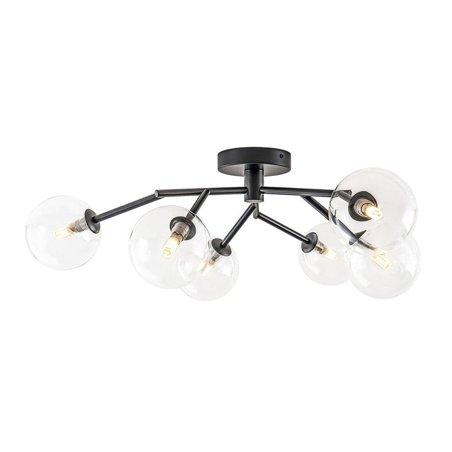 LightFixturesUSA - Funky Branch Style 6 - Light Clear Glass Bubble Semi Flush Mount - Ceiling Light - Black - 