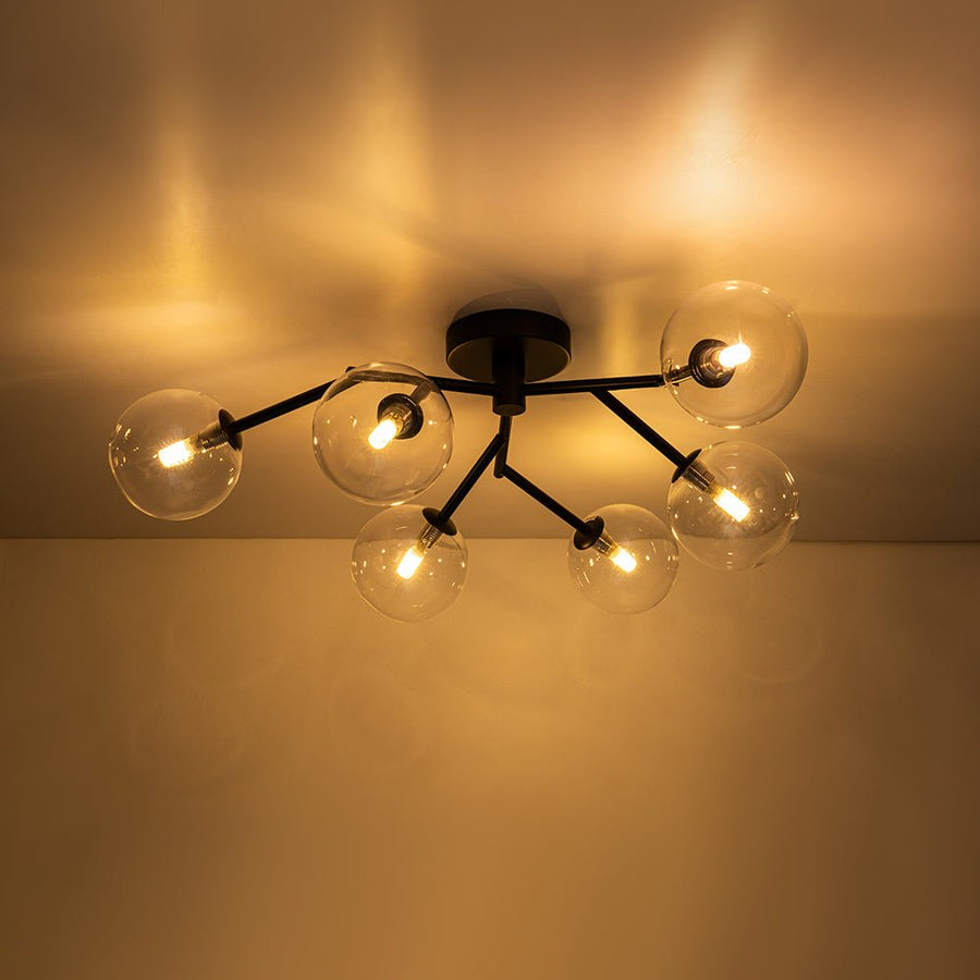 LightFixturesUSA - Funky Branch Style 6 - Light Clear Glass Bubble Semi Flush Mount - Ceiling Light - Black - 