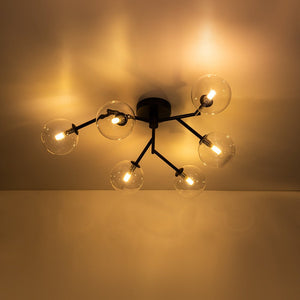 LightFixturesUSA - Funky Branch Style 6 - Light Clear Glass Bubble Semi Flush Mount - Ceiling Light - Black - 