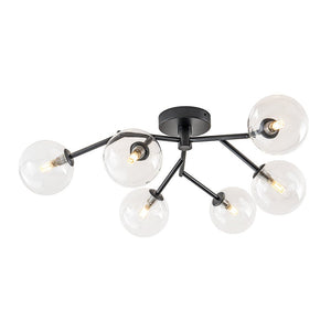 LightFixturesUSA - Funky Branch Style 6 - Light Clear Glass Bubble Semi Flush Mount - Ceiling Light - Black - 