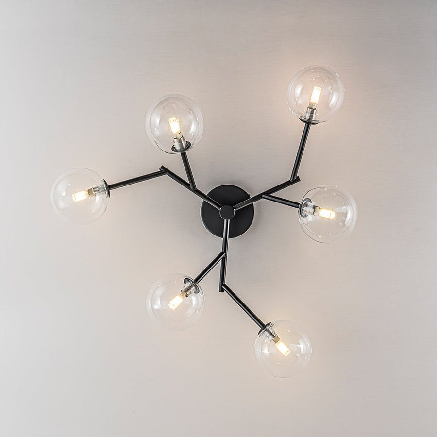 LightFixturesUSA - Funky Branch Style 6 - Light Clear Glass Bubble Semi Flush Mount - Ceiling Light - Black - 