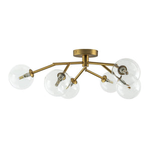 LightFixturesUSA - Funky Branch Style 6 - Light Clear Glass Bubble Semi Flush Mount - Ceiling Light - Brass - 