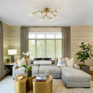 LightFixturesUSA - Funky Branch Style 6 - Light Clear Glass Bubble Semi Flush Mount - Ceiling Light - Brass - 