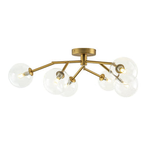 LightFixturesUSA - Funky Branch Style 6 - Light Clear Glass Bubble Semi Flush Mount - Ceiling Light - Brass - 