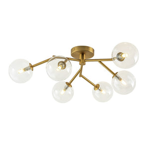 LightFixturesUSA - Funky Branch Style 6 - Light Clear Glass Bubble Semi Flush Mount - Ceiling Light - Brass - 