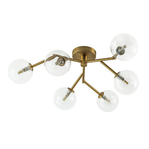 LightFixturesUSA - Funky Branch Style 6 - Light Clear Glass Bubble Semi Flush Mount - Ceiling Light - Brass - 