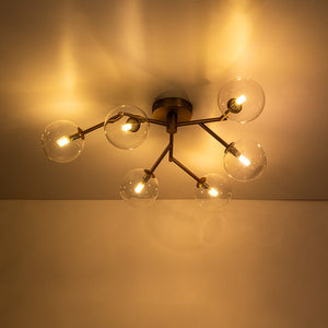 LightFixturesUSA - Funky Branch Style 6 - Light Clear Glass Bubble Semi Flush Mount - Ceiling Light - Brass - 