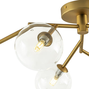 LightFixturesUSA - Funky Branch Style 6 - Light Clear Glass Bubble Semi Flush Mount - Ceiling Light - Brass - 