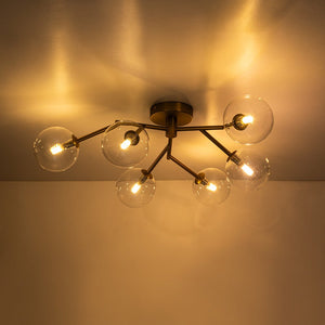 LightFixturesUSA - Funky Branch Style 6 - Light Clear Glass Bubble Semi Flush Mount - Ceiling Light - Brass - 