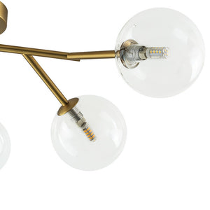 LightFixturesUSA - Funky Branch Style 6 - Light Clear Glass Bubble Semi Flush Mount - Ceiling Light - Brass - 