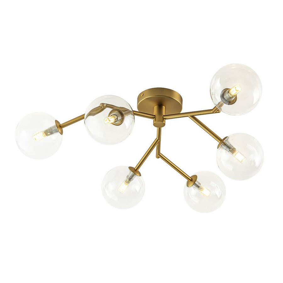 LightFixturesUSA - Funky Branch Style 6 - Light Clear Glass Bubble Semi Flush Mount - Ceiling Light - Brass - 