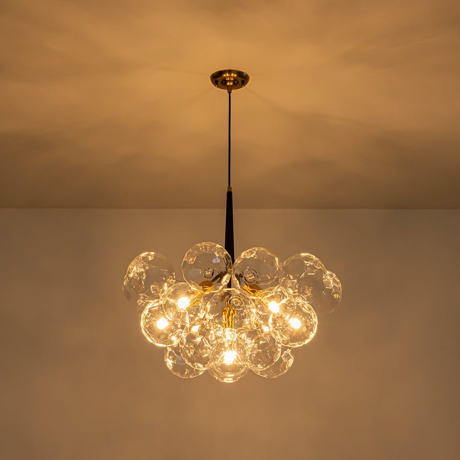 LightFixturesUSA - Funky Cluster Clear Faceted Glass Orb Bubble Chandelier - Chandelier - Black - 