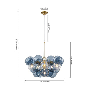 LightFixturesUSA-Funky Cluster Smoky Blue Glass Globe Bubble Chandelier-Chandelier-24.8 in-