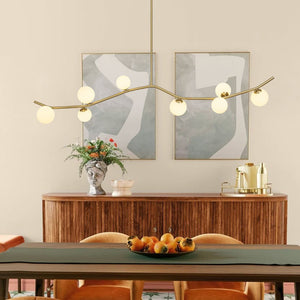LightFixturesUSA - Funky Curved White Glass Bubble Linear Island Chandelier - Chandelier - Brass - 