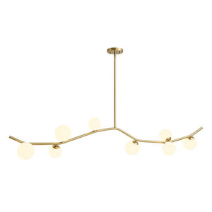 LightFixturesUSA - Funky Curved White Glass Bubble Linear Island Chandelier - Chandelier - Brass - 