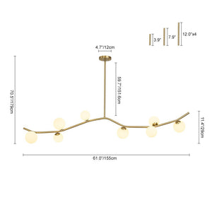 LightFixturesUSA - Funky Curved White Glass Bubble Linear Island Chandelier - Chandelier - Brass - 