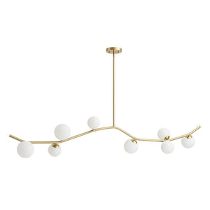 LightFixturesUSA - Funky Curved White Glass Bubble Linear Island Chandelier - Chandelier - Brass - 