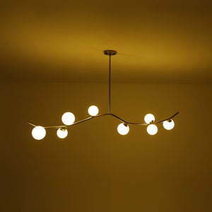 LightFixturesUSA - Funky Curved White Glass Bubble Linear Island Chandelier - Chandelier - Brass - 