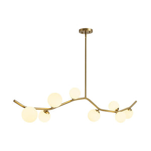 LightFixturesUSA - Funky Curved White Glass Bubble Linear Island Chandelier - Chandelier - Brass - 