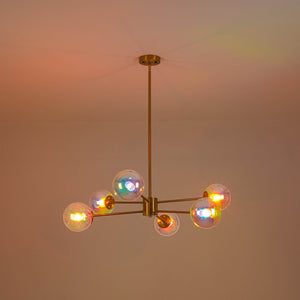 LightFixturesUSA-Funky Laser Tiered Polished Iridescent Glass Globe Sputnik Chandelier-Chandelier-Brass-
