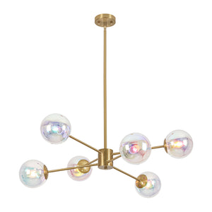 LightFixturesUSA-Funky Laser Tiered Polished Iridescent Glass Globe Sputnik Chandelier-Chandelier-Brass-