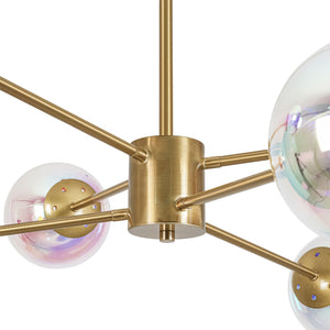 LightFixturesUSA-Funky Laser Tiered Polished Iridescent Glass Globe Sputnik Chandelier-Chandelier-Brass-