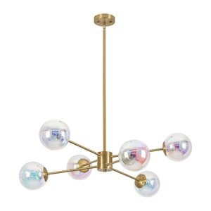 LightFixturesUSA-Funky Laser Tiered Polished Iridescent Glass Globe Sputnik Chandelier-Chandelier-Brass-